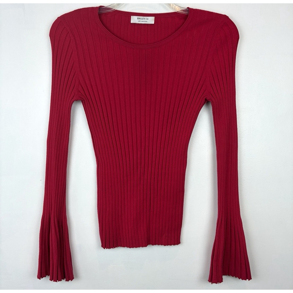 Bailey 44 Ribbed Top Womens Large Red Bell Flare Sleeve Shirt Stretchy Boho Read
